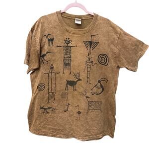 Vintage 90s Tshirt Stone Washed Cave Drawing Petroglyph Art Design Men’s Large